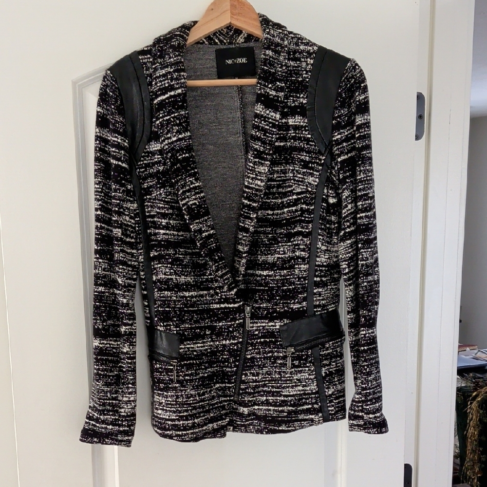 NIC+ZOE Black and White Textured Moto-Inspired Blazer